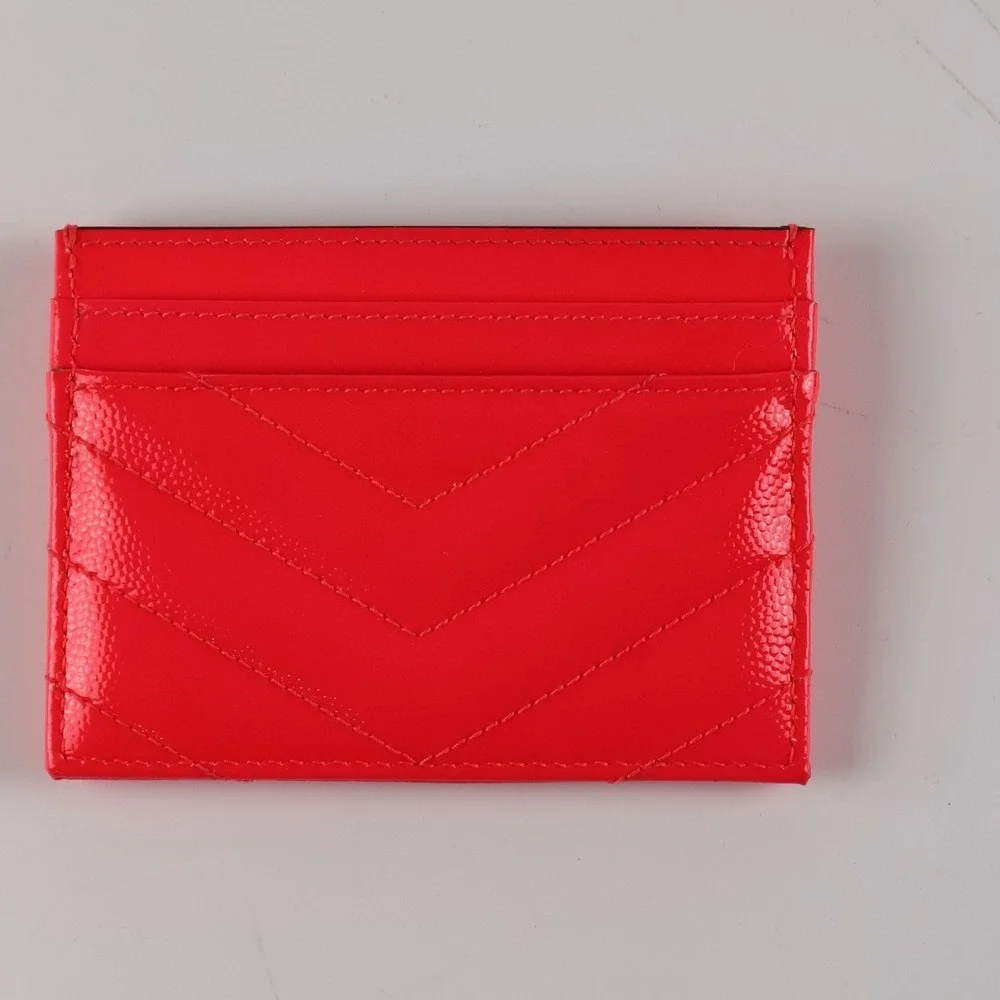 Saint Laurent Card Holder Cassandre Monogram Neon Pink Leather MSRP $380